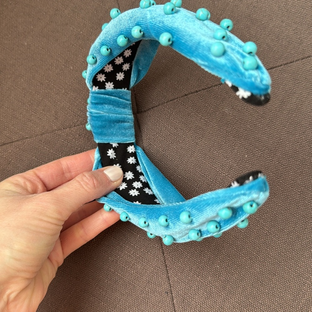 Turquoise Velvet Beaded Headband - Picture 3 of 6